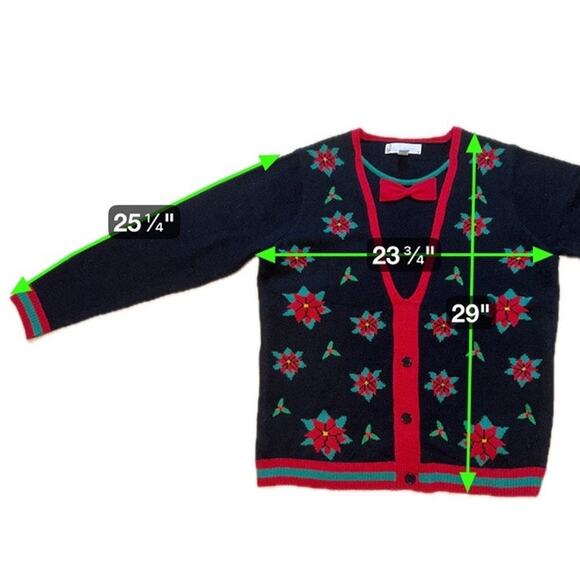 Jolly Sweaters Ugly Christmas Poinsettia Bow Neck Holiday Cardigan XL - Picture 8 of 8